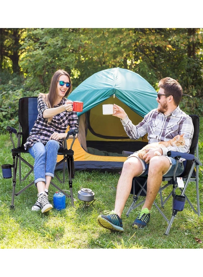 بيوينتي كُرسي تخييم خارجي محمول، خفيف الوزن وقابل للطي، مُصمم لدعم أوزان ثقيلة حتى ١٤٥ كجم، مع مسند ظهر عالٍ ومبطن، ومساند للذراعين تحتوي على حامل للمشروبات، ومرفق معه حقيبة حمل محمولة (أزرق) - Image 2